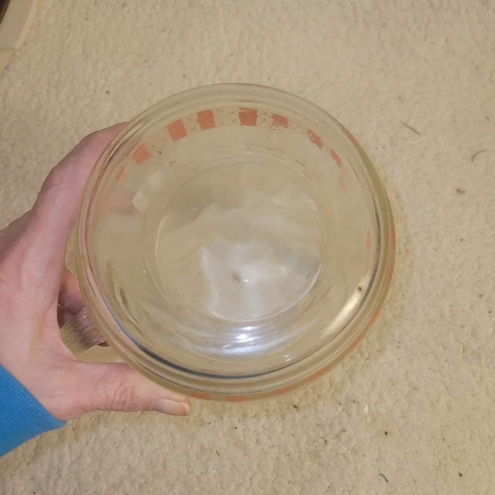 Vintage Clear Glass Pitcher Orange White Diamond Band‎ Pattern Mid Century